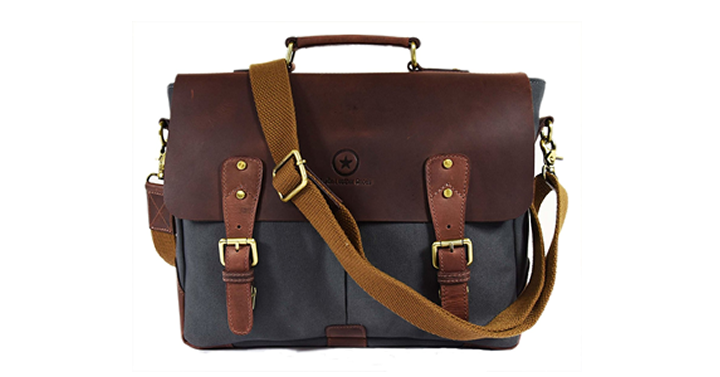 14.5” Vintage Handmade Leather Canvas Messenger Bag – Just $37.49!