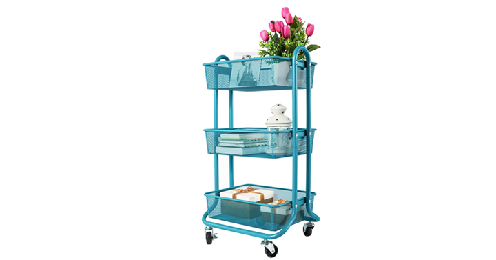3-Tier Metal Mesh Rolling Storage Cart with Utility Handle – Just $33.29!