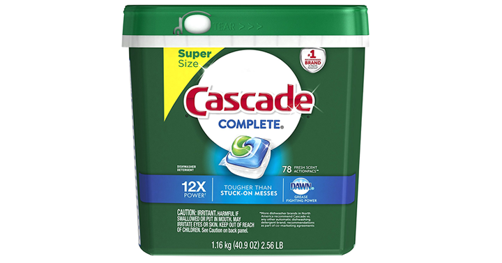 Cascade Complete ActionPacs Dishwasher Detergent, Fresh Scent, 78 Count – Just $11.99!
