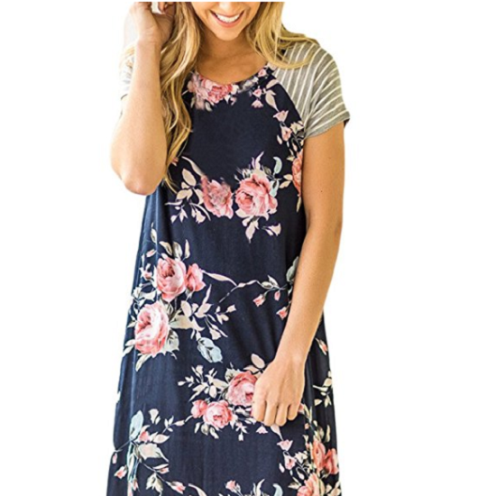 Women’s Floral Short Sleeve A-Line T-Shirt Dress- Multiple Colors- Only $19.99!