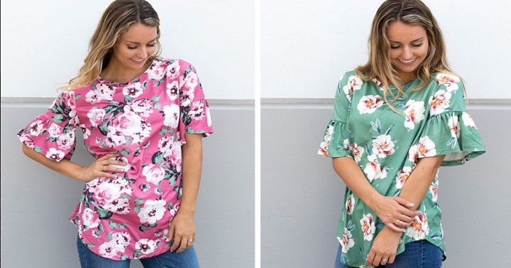 Floral Flare Sleeve Tunics – 2 Colors- Only $13.99! (Reg. $40)