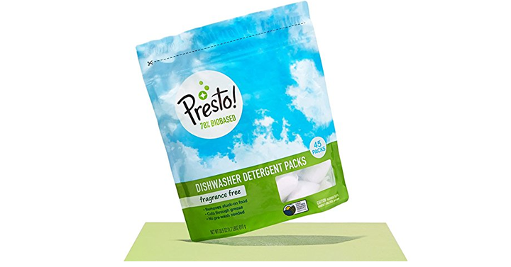 Presto! 78% Biobased Dishwasher Detergent Packs, 90 count, Fragrance Free – An Amazon Brand – Just $14.99!