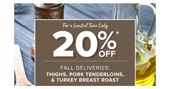 Zaycon Deals! Take 20% Off Boneless Skinless Chicken Thighs, Boneless Turkey Breast Roast and Premium Pork Tenderloins!