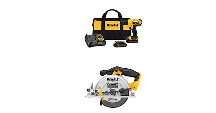 DEWALT 20V MAX Cordless Lithium-Ion 1/2 inch Compact Drill Driver Kit with 20-Volt MAX Li-Ion Circular Saw – Just $137.99!