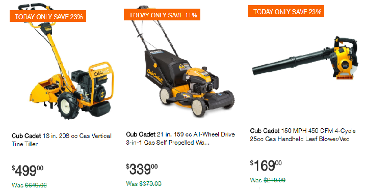 Home Depot: Up to 20% off Select Cub Cadet Outdoor Power Equipment! Today, June 16th Only!