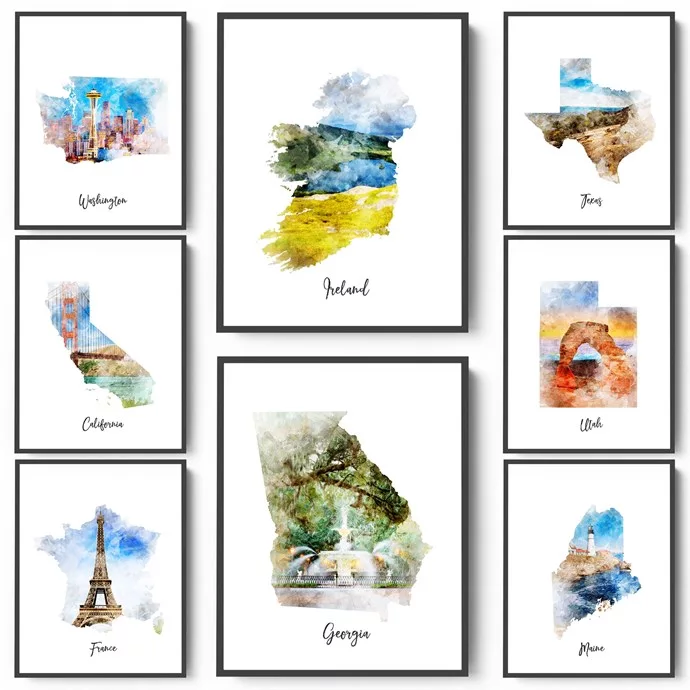 Jane: Watercolor Map Prints (3 Sizes) Only $3.69!