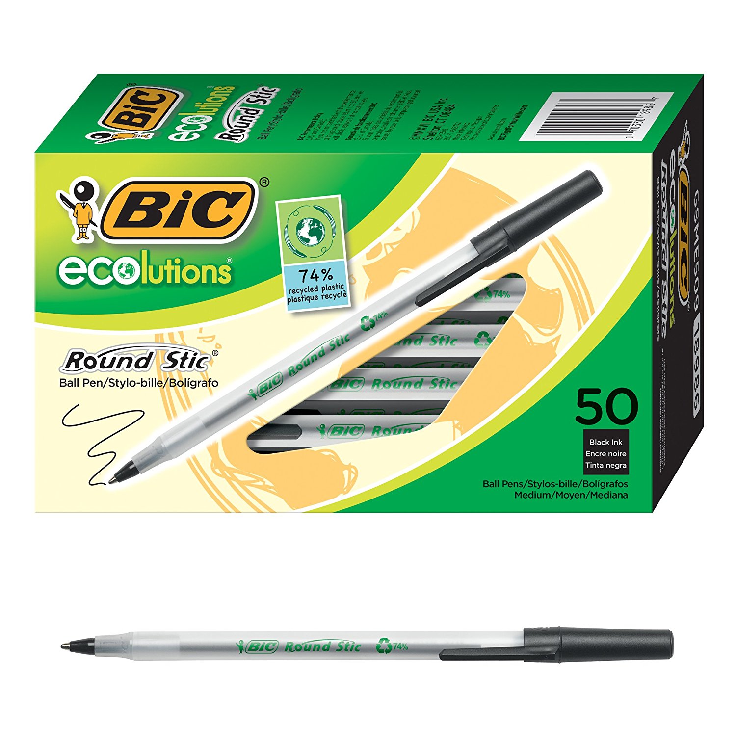 BIC Ecolutions Round Stic Black Ballpoint Pen, 50-pk—$3.70 for Prime Members!