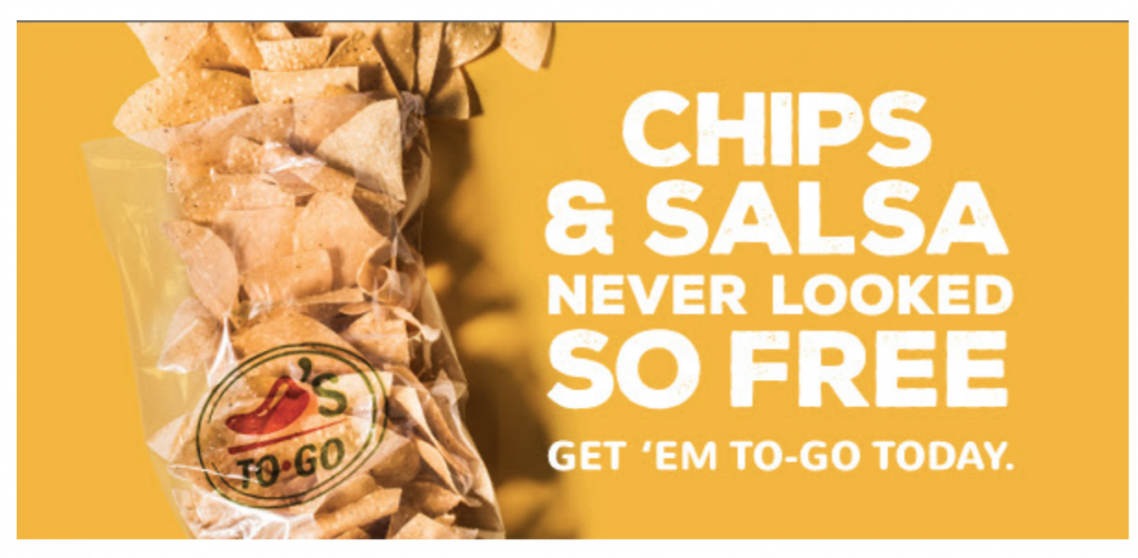 FREE Chips & Salsa With Every Online To-Go Order At Chili’s!