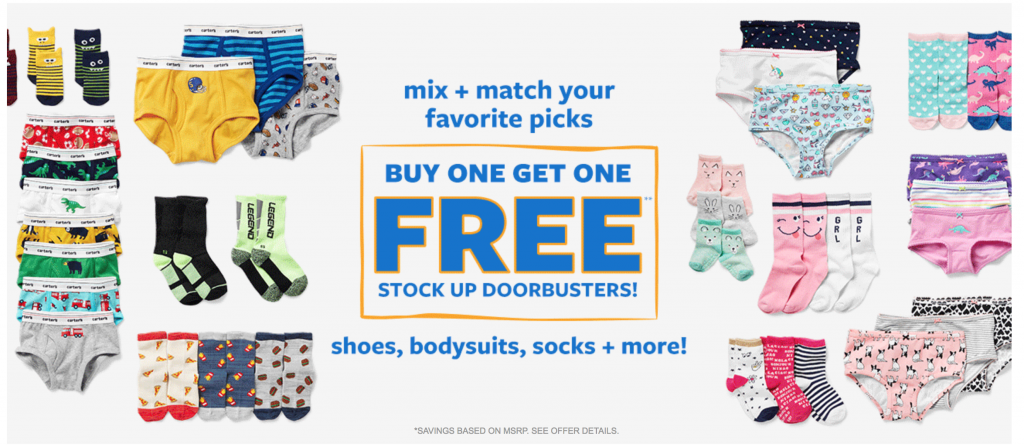 Carters & OshKosh: Buy 1 Get 1 FREE Shoes, Bodysuits, Underwear, & More!