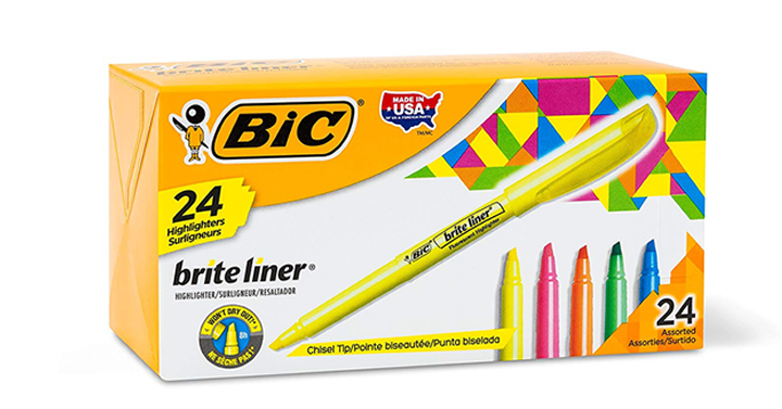 BIC Brite Liner Highlighter, Chisel Tip, Assorted Colors, 24-Count – Just $3.99!