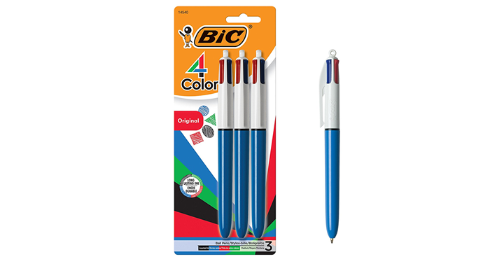 BIC 4-Color Ballpoint Pen, Medium Point (1.0mm), Assorted Inks, 3-Count – Just $2.97!