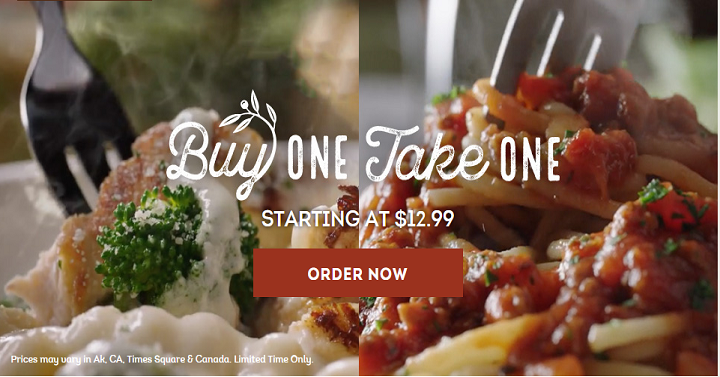 Buy One Entree, Take One Entree Home FREE at Olive Garden!
