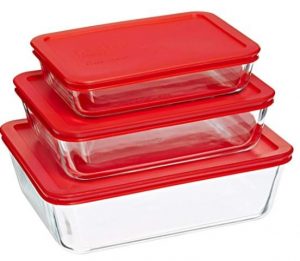 Pyrex Simply Store Glass Rectangular Food Container Set with Red Lids (6-Piece) $14.99