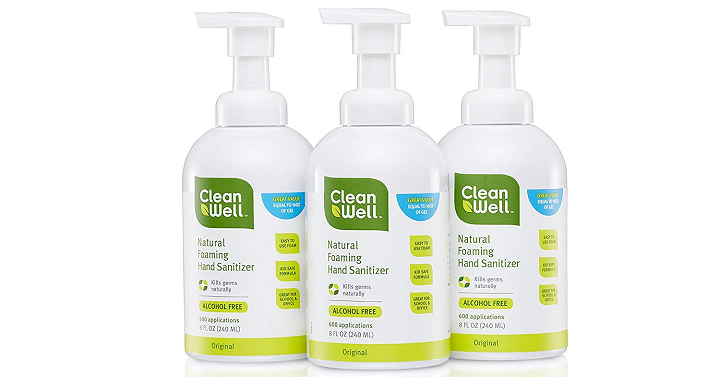 CleanWell Natural Foaming Hand Sanitizer 3 Pack Only $12.75 Shipped!