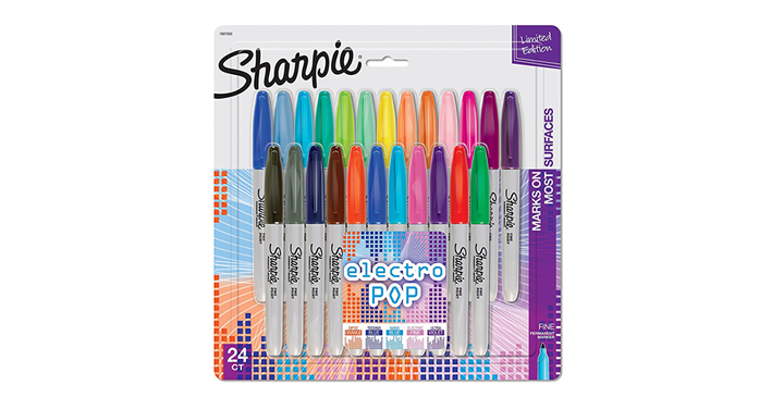 Sharpie Electro Pop Permanent Markers, Fine Point, Assorted Colors, 24 Count – Just $10.00!