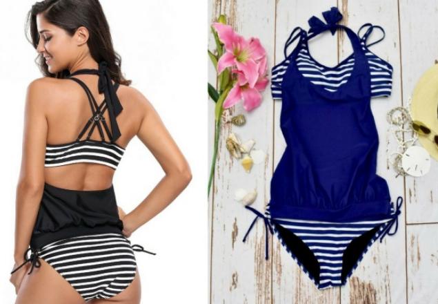 Striped Suit w/Halter Cover Top – Only $19.99!