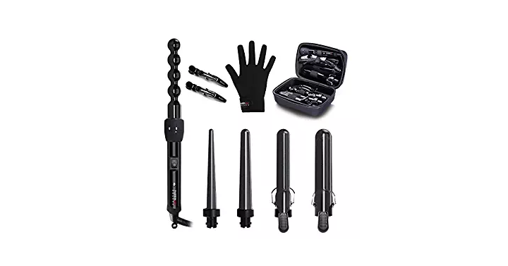5 in 1 Curling Iron Wand Set with 5 Interchangeable Diamond Tourmaline Ceramic Curl Iron Barrels – Just $29.99!