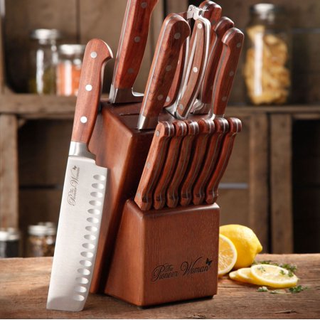 Pioneer Woman Rustic 14-pc Knife Block Set with Rosewood Handles—$49.99!