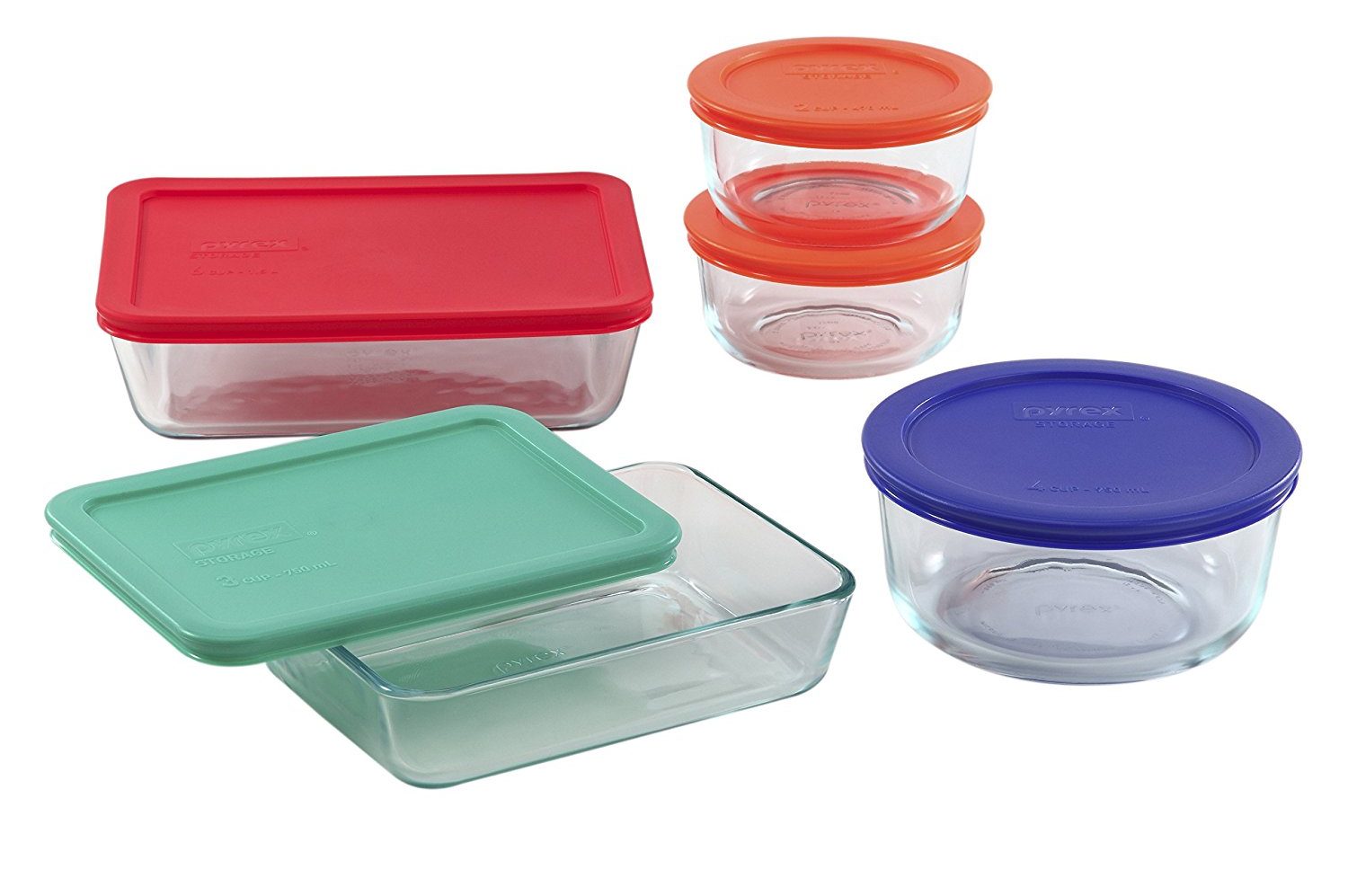 Pyrex Simply Store Glass Food Container Set with Multi-Colored Lids (10-Piece)—$14.88!