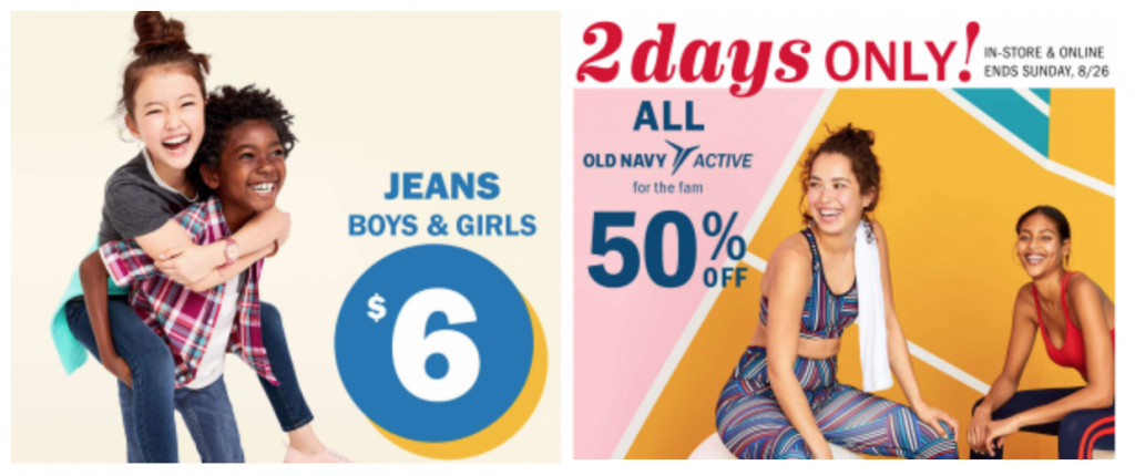 Two Deals At Old Navy! Jeans For Boys & Girls Just $6.00 & 50% Off Old Navy Active!