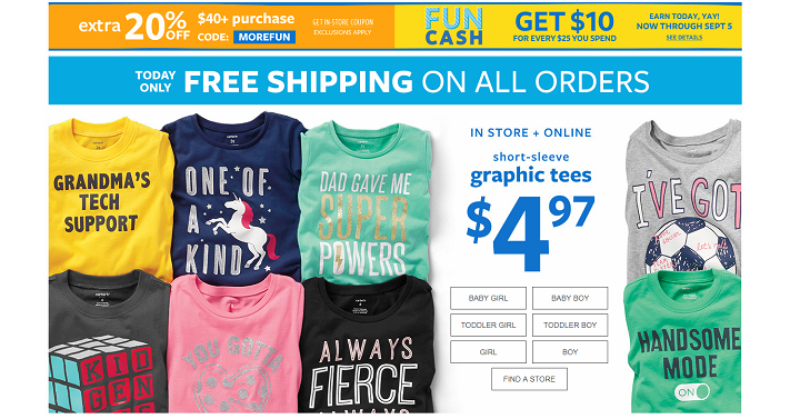 Carter’s: FREE Shipping Today + Extra 20% Off Your $40 Purchase + Earn Fun Cash!