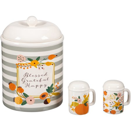 Mainstays 3 Piece Harvest Floral Cookie Jar w/Salt & Pepper Set Only $6.99!