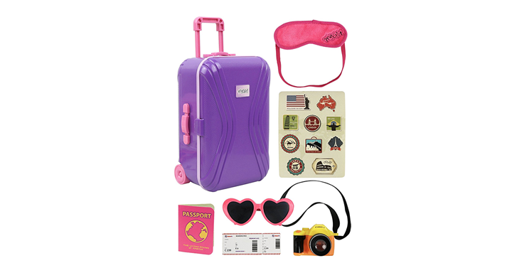 Suitcase & Luggage 7 Piece Set with Accessories For American Girl Dolls – Just $18.99!