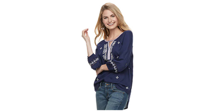 Kohl’s 30% Off! Earn Kohl’s Cash! Stack Codes! FREE Shipping! Women’s SONOMA Goods for Life Embroidered Challis Top – Just $12.32!