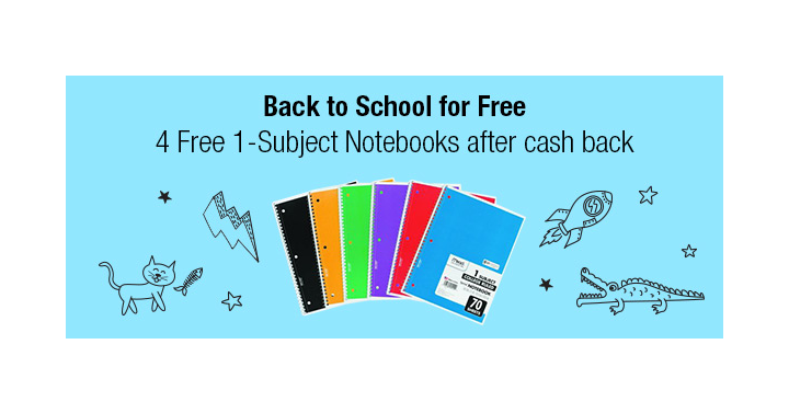 LAST DAY for this Awesome Freebie! Get 4 FREE 1 Subject Notebooks from TopCashBack!