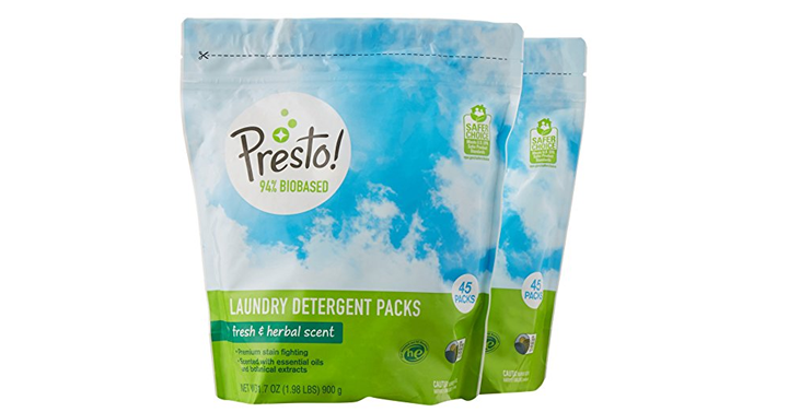 Presto! An Amazon Brand! 94% Biobased Laundry Detergent Packs, Fresh & Herbal Scent, 90 Loads – Just $19.99!
