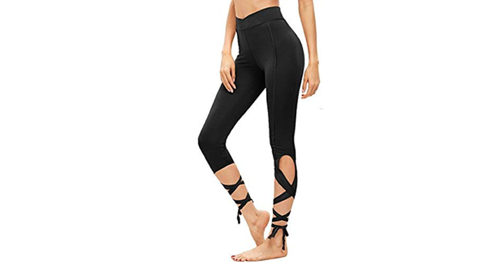 Cutout Tie Cuff Slim Yoga Leggings – Just $5.04! SO CUTE!