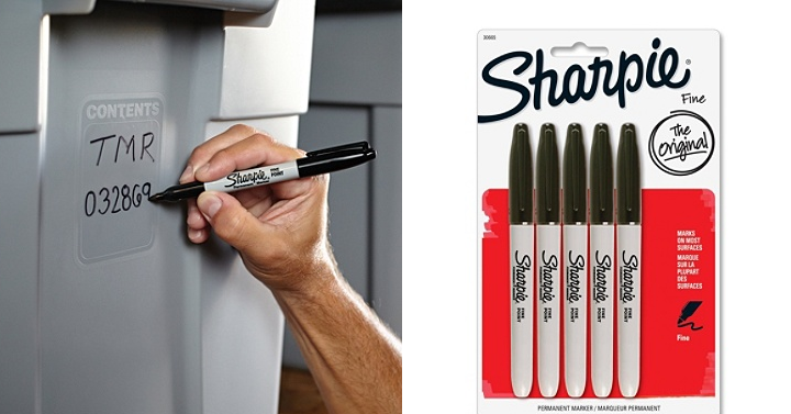 Sharpie Permanent Fine-Point Markers, Black, Pack Of 5 Only $2.00!