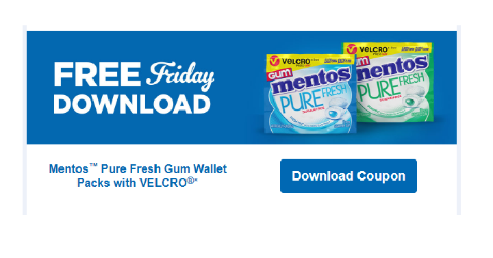 FREE Mentos Pure Fresh Gum Wallet Packs with VELCRO! Download Coupon Today, August 24th!