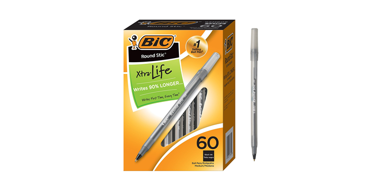 BIC Round Stic Xtra Life Ballpoint Pen, Medium Point, Black, 60-Count – Just $3.00!