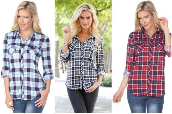 ‘Oakley’ Stretchy Plaid Top – Only $18.99!
