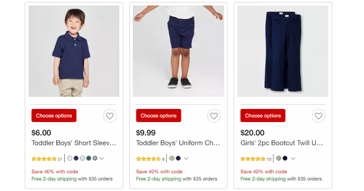 Target: Save Additional 40% Off School Uniforms! Prices Start at $3.80 Each!