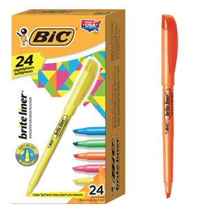 BIC Brite Liner Highlighter Assorted Colors 24-Count Just $5.52 As Add-On!