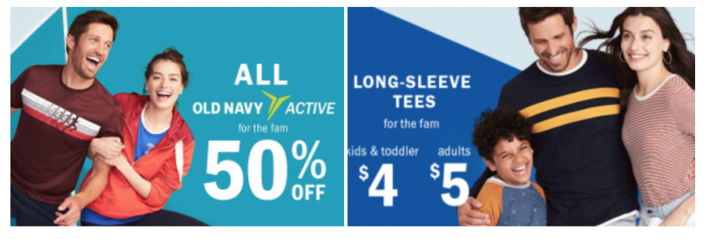 50% Off All Active Wear For The Family & $4 Kids & $5 Adult Long Sleeve Tee’s At Old Navy!