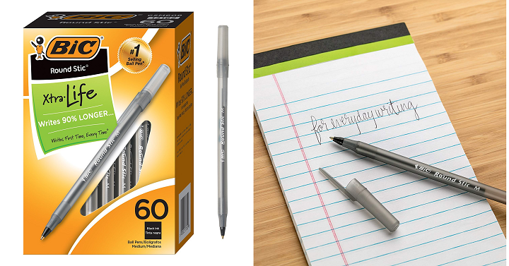 BIC Round Stic Xtra Life Ballpoint Pen (60 Count) Only $3.00!