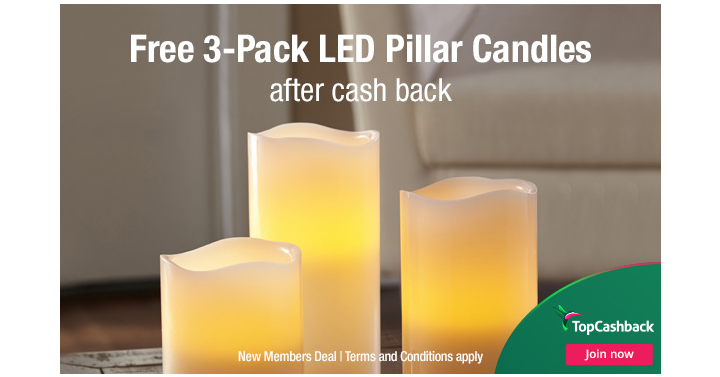 Another Awesome Freebie! Get a FREE 3-Pack of LED Pillar Candles from TopCashBack!