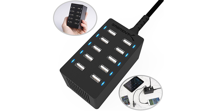 Sabrent 60 Watt 10-Port Family-Sized Desktop USB Rapid Charger – Just $16.99!