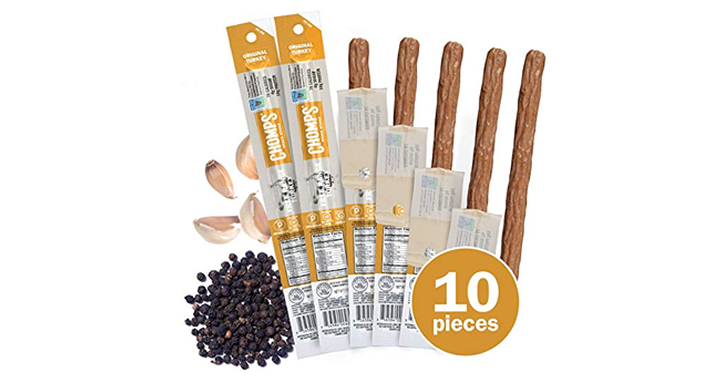 CHOMPS Free Range Antibiotic Free Turkey Jerky Snack Sticks – Pack of 10 – Just $14.99!