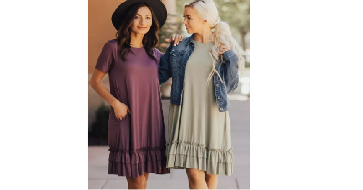 Double Ruffle Hem Dress Only $14.99! 14 Colors to Choose From!