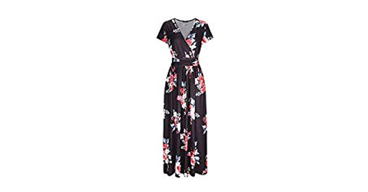 Women’s V-Neck Pattern Pocket Maxi Long Dress – Just $21.99!