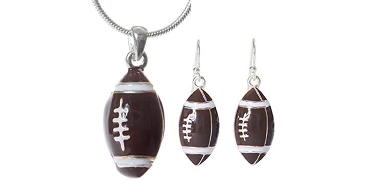 So Cute! Football Pendant Necklace and Earrings Set – Just $12.99!