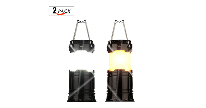 2 Pack Rechargeable Solar LED Camping Lanterns/Handheld Flashlights with USB Charger – Just $14.99!
