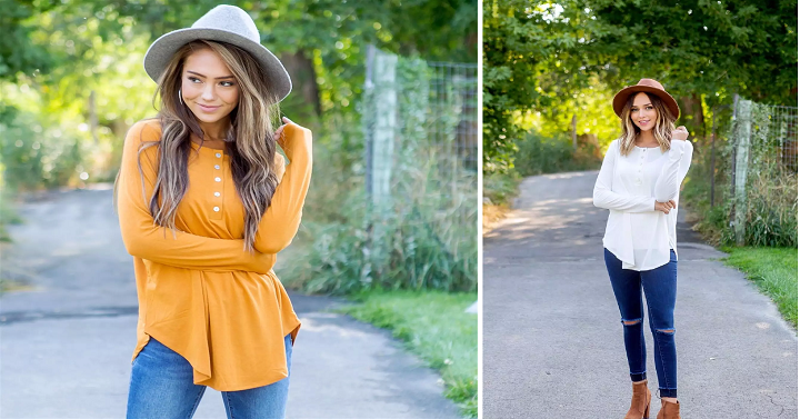 Relaxed Long Sleeve Button Tunic Only $14.99!