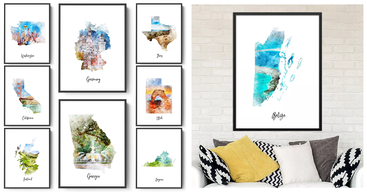 Watercolor Map Prints (6 Sizes) Only $4.25!
