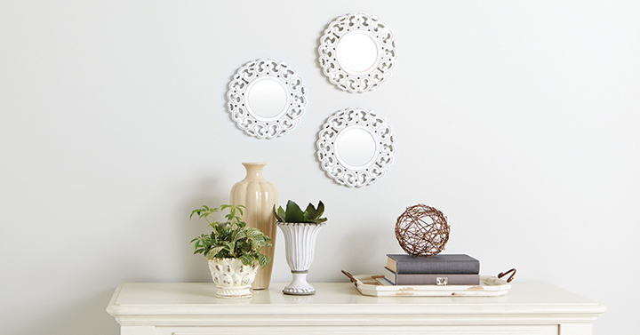 Mainstays 3-Piece Carved Scroll Mirror Set in Distressed White – Just $9.87!