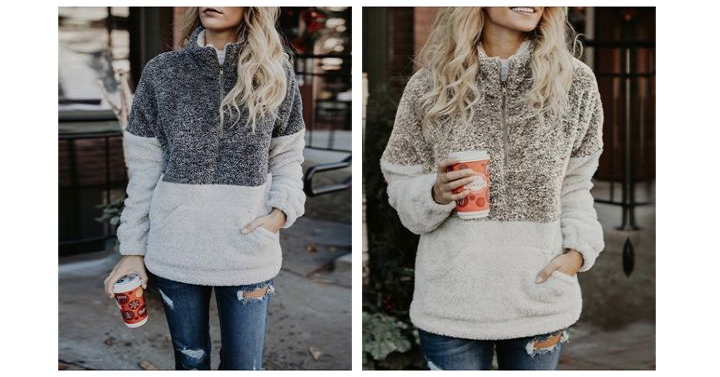 Harlow Two Tone Sherpa Pullover Only $24.99!
